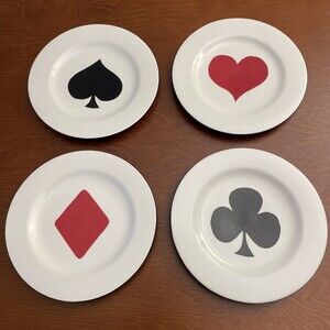 4 Playing Card Suit Poker Porcelain Appetizer Hors d'ouevre 7 7/8" Plates